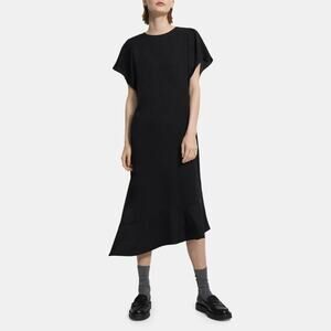 Theory Asymmetrical Silk Georgette Dress Black